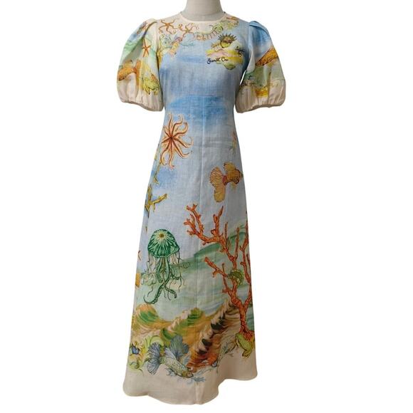 ALEMAIS + Sam Pauletto Emerald Cove linen-gauze midi dress US 4 - Picture 2 of 9